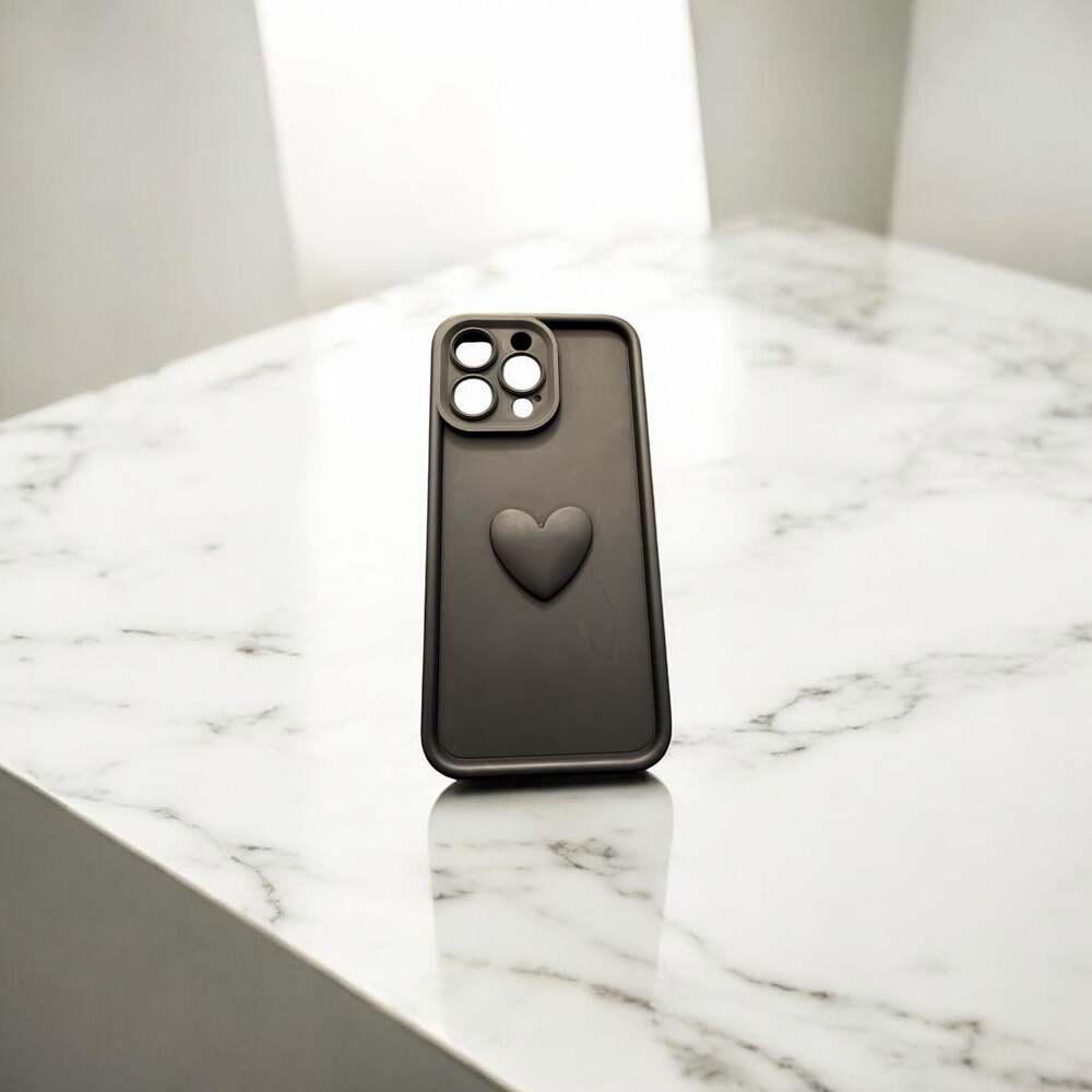 Minimalist Matte Black 3D Love Heart Case for iPhone 15 Pro Max